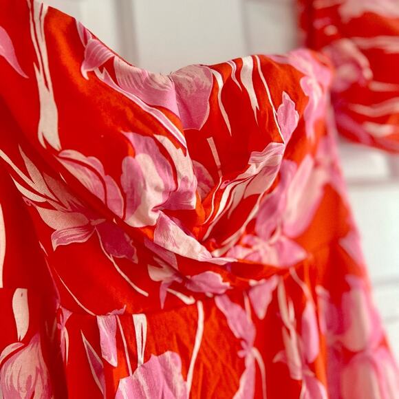 Lena Orange and Pink Floral Off the Shoulder Midi Dress Medium - Picture 5 of 6